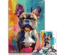 1000 Pieces Jigsaw Puzzles For Teens And Adults French Bulldog Oil Painting 1000 Piece Puzzle,Family Game Stress Reliever Difficult Challenge Suitable for Couples 26x38cm