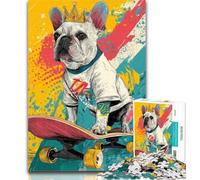 1000 Pieces Jigsaw Puzzles For Teens And Adults French Bulldog Skateboarding 1000 Pieces for Adults,Educational Stress Relief Toy Great Gifts And Toys 50x75cm