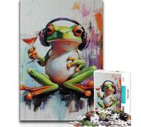 1000 Pieces Jigsaw Puzzles For Teens And Adults Frog Listening to Music 1000 Piece Puzzle,Stress Reliever Staycation Kill Time Wishlist with Santa Claus (size 38x26cm)