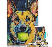 1000 Pieces Jigsaw Puzzles For Teens And Adults German Shepherd Playing with Tennis Ball 1000 Pieces for Adults,Stress Reliever Difficult Challenge Suitable for Desktop Decoration (size 75x50cm)