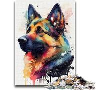 1000 Pieces Jigsaw Puzzles For Teens And Adults German Shepherd Watercolor Learning Educational Toys Fun at Home Activities, Birthday Present,Travel Gifts 50x75cm