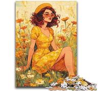 1000 Pieces Jigsaw Puzzles For Teens And Adults Girl in Wildflowers Summer Brain Teaser Game Educational Game for Birthday, Chrismas for for Age 14 50x75cm