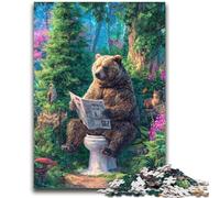 1000 Pieces Jigsaw Puzzles For Teens And Adults Grizzly Bear on The Toilet Stress Reliever Difficult Challenge with Matching Poster And Trivia Sheet 50x75cm