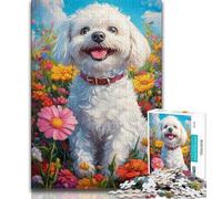 1000 Pieces Jigsaw Puzzles For Teens And Adults Happy White Bichon Frise 1000 Pieces for Adults,Stress Reliever Difficult Challenge Suitable for Desktop Decoration (size 38x26cm)