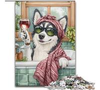 1000 Pieces Jigsaw Puzzles For Teens And Adults Husky in The Bathroom Train Your Brain And Hands Parent-child Interaction for Age 14+ 26x38cm