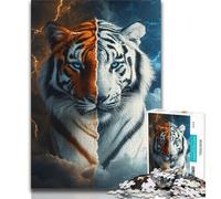 1000 Pieces Jigsaw Puzzles For Teens And Adults Ice And Fire Tiger Teenager Puzzles,Fun Present & Activity for Home,Toy for Rainy Days 38x26cm