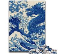 1000 Pieces Jigsaw Puzzles For Teens And Adults Japanese Style Dragon Stress Reliever Difficult Challenge with Matching Poster And Trivia Sheet 50x75cm