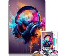 1000 Pieces Jigsaw Puzzles For Teens And Adults Modern Colorful Splash Headphones Teenager Puzzles,is Ideal As Gifts for The Whole Family for Age 14 26x38cm