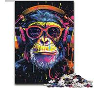 1000 Pieces Jigsaw Puzzles For Teens And Adults Monkey with Headphones, Family Game Stress Reliever Difficult Challenge A Work of Art for Ages 14+ (Size 50x75cm)
