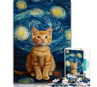 1000 Pieces Jigsaw Puzzles For Teens And Adults Night Sky Orange Cat,Educational Family Game Wall Decoration Unique Birthday And Xmas Gifts (75x50cm)