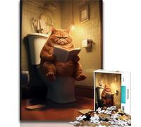 1000 Pieces Jigsaw Puzzles For Teens And Adults Orange Cat Sitting on The Toilet,Toys Educational Games Stress Relieving Great Gifts And Toys (75x50cm)