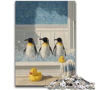1000 Pieces Jigsaw Puzzles For Teens And Adults Penguin Taking A Bath Vibrant And Unique Design Relaxing & Challenging Puzzle Experience 26x38cm