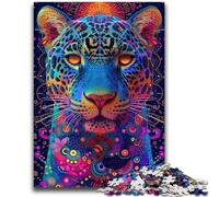 1000 Pieces Jigsaw Puzzles For Teens And Adults Psychadelic Jaguar Stress Reliever Difficult Challenge with Matching Poster And Trivia Sheet 50x75cm
