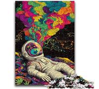 1000 Pieces Jigsaw Puzzles For Teens And Adults Psychedelic Astronaut Stress Reliever Difficult Challenge with Matching Poster And Trivia Sheet 50x75cm