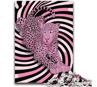 1000 Pieces Jigsaw Puzzles For Teens And Adults Psychedelic Pink Leopard Puzzles for Adults,Challenging Difficult Deal As Gifts for The Whole Family (38x26cm)