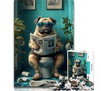 1000 Pieces Jigsaw Puzzles For Teens And Adults Pug Sitting on The Toilet Teenager Puzzles,Toys Educational Games Stress Relieving Unique Birthday And Gifts (size 38x26cm)