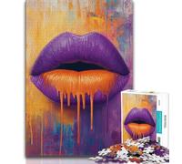 1000 Pieces Jigsaw Puzzles For Teens And Adults Purple Lips Puzzles for Adults,Family Game Stress Reliever Difficult Challenge Suitable for Couples (size 38x26cm)