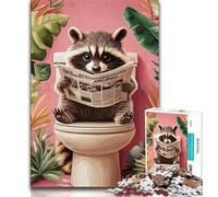 1000 Pieces Jigsaw Puzzles For Teens And Adults Raccoon in The Toilet,for Educational Game Challenge Toy Artists Collection,Fine Art 38x26cm
