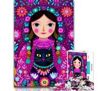 1000 Pieces Jigsaw Puzzles For Teens And Adults Russian Girl And Pussy,Challenging To Complete But Fun And Humorous Unique Birthday And Gifts 38x26cm