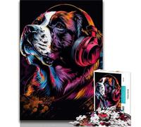 1000 Pieces Jigsaw Puzzles For Teens And Adults Saint Bernard with Headphones Puzzles for Adults,Family Game Stress Reliever Difficult Challenge Suitable for Couples (size 38x26cm)