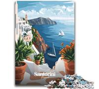 1000 Pieces Jigsaw Puzzles For Teens And Adults Santorini Greece Travel Poster Challenging Game And Family Play Educational Game for Birthday, Chrismas (size 38x52cm)