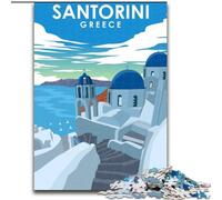 1000 Pieces Jigsaw Puzzles For Teens And Adults Santorini Greece Travel, Suitable for People Aged 14 And Above Educational Games Secret Santa Gifts 26x38cm