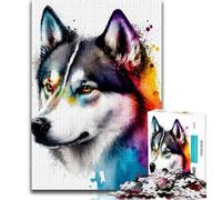 1000 Pieces Jigsaw Puzzles For Teens And Adults Siberian Husky Watercolor Adult Jigsaw,Educational Games Wall Decoration Unique Birthday And Xmas Gifts (size 75x50cm)
