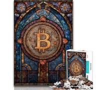 1000 Pieces Jigsaw Puzzles For Teens And Adults Stained Glass Bitcoin,Challenging To Complete But Fun And Humorous Unique Birthday And Gifts 38x26cm