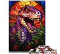 1000 Pieces Jigsaw Puzzles For Teens And Adults Stained Glass Dinosaur Decompressing Intellectual Educational Toy Great Gifts And Toys 50x75cm