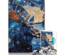 1000 Pieces Jigsaw Puzzles For Teens And Adults Starry Sky Moose,Educational Games Home Decoration Educational Game for Birthday,Chrismas 75x50cm