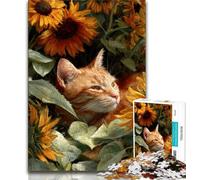 1000 Pieces Jigsaw Puzzles For Teens And Adults Sunflower Orange Cat,for Educational Game Challenge Toy Birthday Present,Gifts,Wall Art 38x26cm