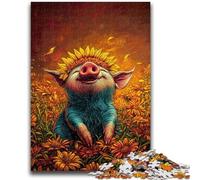 1000 Pieces Jigsaw Puzzles For Teens And Adults Sunflower Pig Suitable for People Aged 14 And Above Educational Game Challenge Toy Gift For Birthdays 50x75cm
