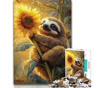 1000 Pieces Jigsaw Puzzles For Teens And Adults Sunflower Sloth,Staycation Kill Time with Matching Poster And Trivia Sheet 75x50cm