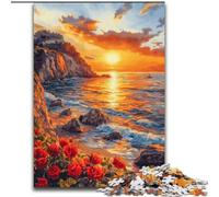 1000 Pieces Jigsaw Puzzles For Teens And Adults Sunset at The Seaside,Stress Reliever Staycation Kill Time with Matching Poster And Trivia Sheet 50x75cm