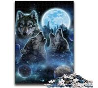 1000 Pieces Jigsaw Puzzles For Teens And Adults Three Wolves And Full Moon for And 14 Years And over Interesting Stress Reduction Gifts for Friends And Family 26x38cm