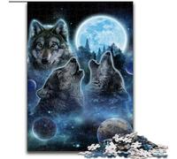 1000 Pieces Jigsaw Puzzles For Teens And Adults Three Wolves And Full Moon, for Educational Game Challenge Toy Enhance Memory for Age 14 (Size 26x38cm)