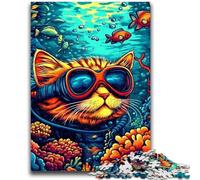 1000 Pieces Jigsaw Puzzles For Teens And Adults Undersea Diver Cat 1000 Pieces for Teenagers,Challenging Game Toys Wall Decoration Unique Birthday And Xmas Gifts (50x75cm)