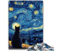 1000 Pieces Jigsaw Puzzles For Teens And Adults Van Gogh Night Sky Black Cat Stress Reliever Difficult Challenge Is Ideal As Gifts for The Whole Family 26x38cm