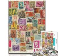 1000 Pieces Jigsaw Puzzles For Teens And Adults Vintage Postage Stamps Collage Adult Jigsaw,Staycation Kill Time with Fully Interlocking Randomly Shaped Pieces 26x38cm