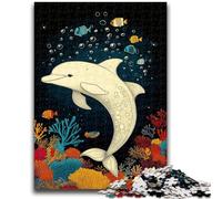 1000 Pieces Jigsaw Puzzles For Teens And Adults White Dolphin Stress Reliever Difficult Challenge with Matching Poster And Trivia Sheet 26x38cm