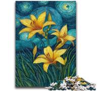 1000 Pieces Jigsaw Puzzles For Teens And Adults Yellow Lilies in The Night Sky for Age 14+ Quiz Game Fun at Home Activities, Birthday Present,Travel Gifts 26x38cm