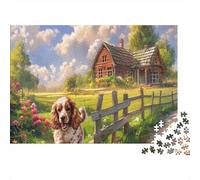 1000 Pieces Jigsaw Puzzles Gift Set - Happy Cavalier Puppy Home Decoration Puzzle Pet Challenging Jigsaw Great Gift for Adults 52x38cm/1000pcs