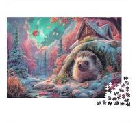 1000 Pieces Jigsaw Puzzles Gift Set - Hedgehog in Winter Burrow Home Decoration Puzzle Wildlife Challenging Jigsaw Great Gift for Adults 38x26cm/1000pcs