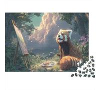 1000 Pieces Jigsaw Puzzles Gift Set - Red Panda Painting in The Forest Home Decoration Puzzle Wildlife Challenging Jigsaw Great Gift for Adults 52x38cm/1000pcs