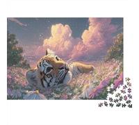 1000 Pieces Jigsaw Puzzles Gift Set - Tiger Cub Lying in Flowers Home Decoration Puzzle Wildlife Challenging Jigsaw Great Gift for Adults 70x50cm/1000pcs
