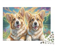 1000 Pieces Jigsaw Puzzles Gift Set - Two Corgis by The Lake Home Decoration Puzzle Pet Challenging Jigsaw Great Gift for Adults 52x38cm/1000pcs