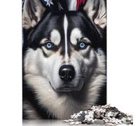 1000 Pieces Jigsaw Puzzles Husky USA Flag America Puzzle for Adults Wooden Puzzles Interesting Stress Reduction Jigsaw Puzzles for Family & Friends Gifts 1000pcs (75x50cm)