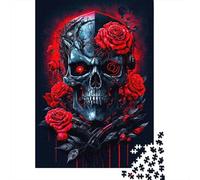 1000 Pieces Jigsaw Puzzles Robot Skull with Rose Creative Square Jigsaw Puzzles for Adults And Paper Puzzles Challenging Game 38x26cm/1000pcs