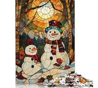1000 Pieces Jigsaw Puzzles Stained Glass Snowman Jigsaw Puzzles for Adults Woodenboard Puzzles Challenging Game Puzzles 1000pcs (75x50cm)