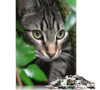 1000 Pieces Jigsaw Puzzles Tabby Cat Peeking Through Greenery Creative Square Jigsaw Puzzles for Adults And Wooden Puzzles Challenging Game 1000pcs (75x50cm)
